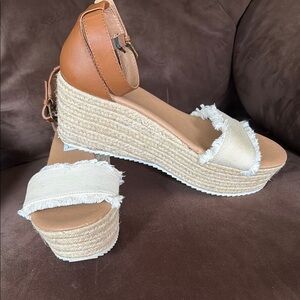 Brash Tan and Cream Wedge Sandals